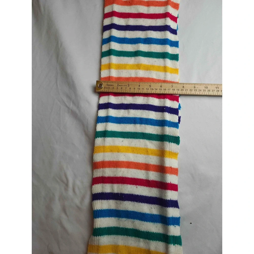 Aeropostale Rainbow Stripe Knit Scarf Multi Color White Ribbed Trim‎ Acrylic